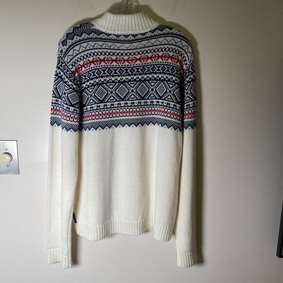 Obermeyer Men’s Quarter Zip Ski Sweater Wool Blend Beige Navy Red Fair Isle M - Picture 7 of 7
